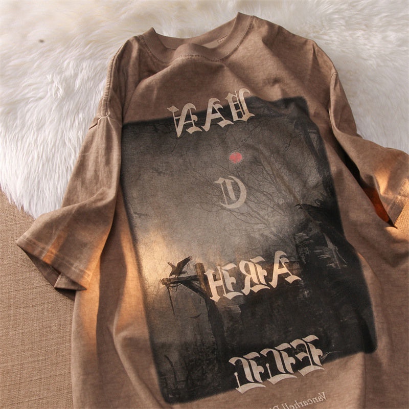 Áo Thun 100% Cotton Nguyên Chất Tay Ngắn In Hình Khu Rừng Màu Tối Phong Cách Hip Hop Đường Phố Cho Nam Và Nữ