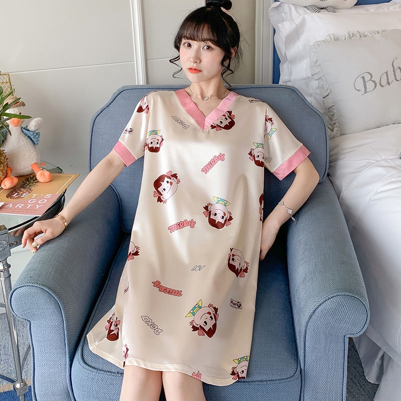 Bộ đồ ngủ ngắn tay bằng lụa mát thiết kế quyến rũ phong cách hàn quốc | BigBuy360 - bigbuy360.vn