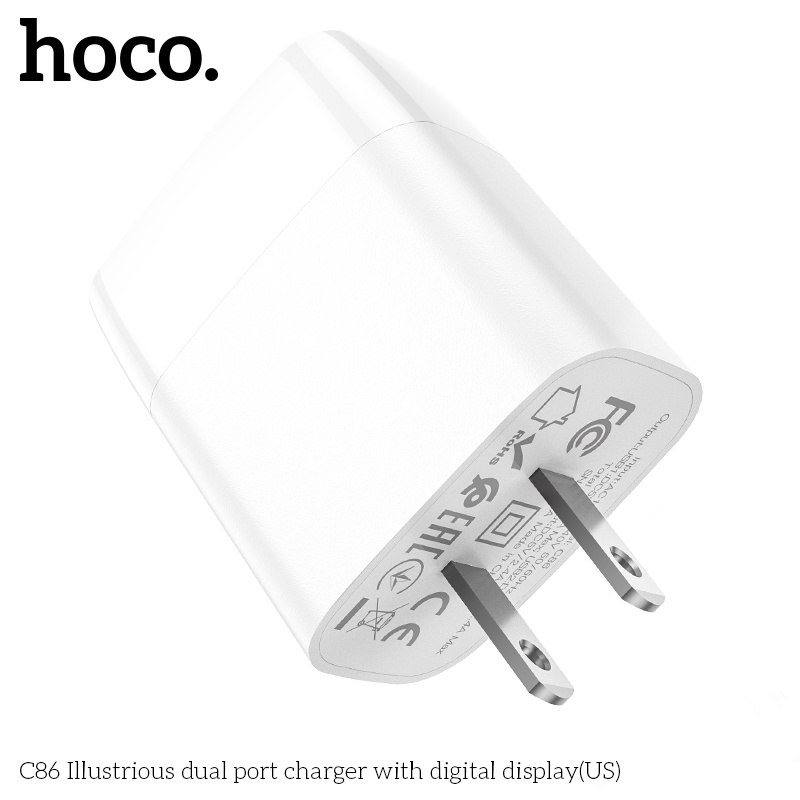 Củ sạc IP Hoco C86 2.4A gồm 2 cổng sạc và đèn LED báo dòng sạc hỗ trợ tối đa 12W