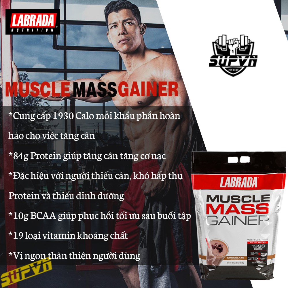 Muscle Mass Gainer 12Lbs Labrada - Sữa tăng cân dành cho người gầy Chính hãng giá tốt