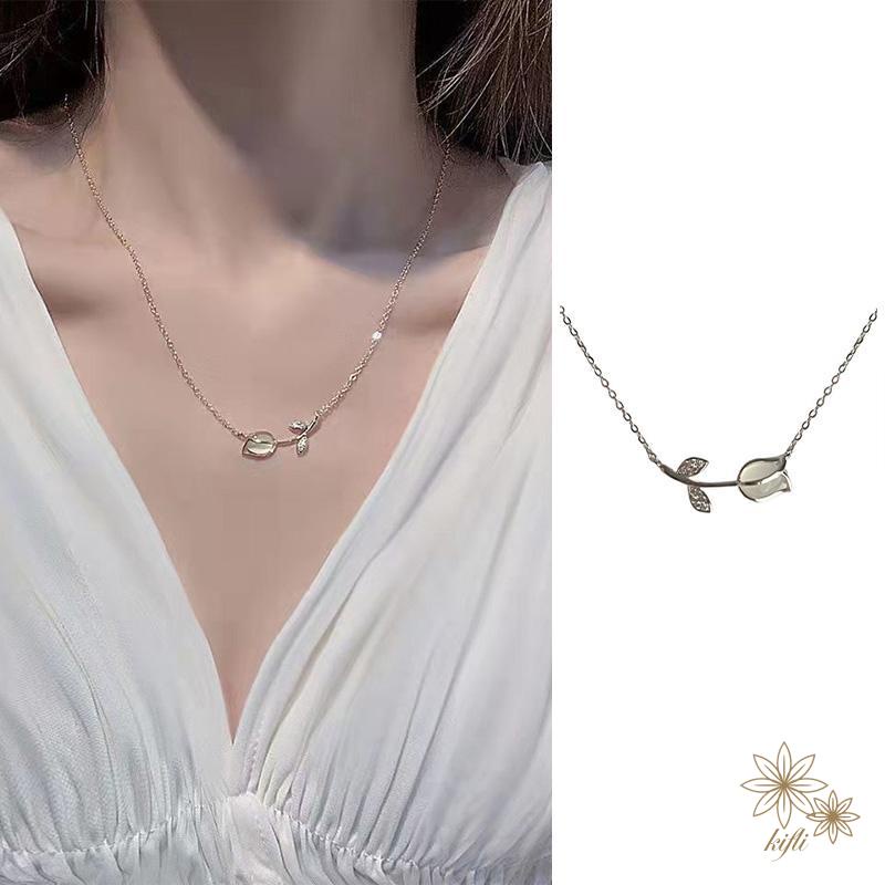 Vòng cổ Mạ Vàng Trắng Mặt Hoa Tulip Cao Cấp Sang Trọng