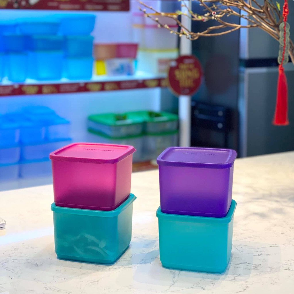 Hộp bảo quản TupperwareFreeship Trữ mát và trữ khô Medium square 1L (set 4 hộp)