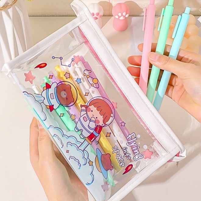 Túi Bút Trong Suốt Nhiều Họa Tiết Hoạt Hình Cute Dễ Thương