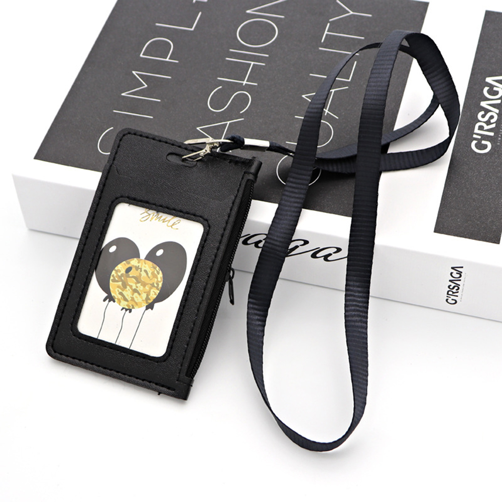 Bao đựng thẻ/ ID bằng da PU có dây đeo cổ đơn giản đa dụng cho nam và nữ