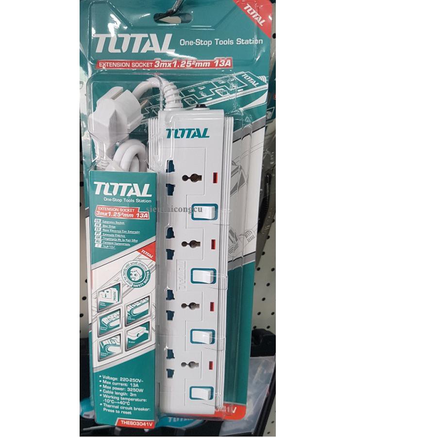 Total Ổ cấm điện 4 lỗ 3 chấu có công tắt THES03041V