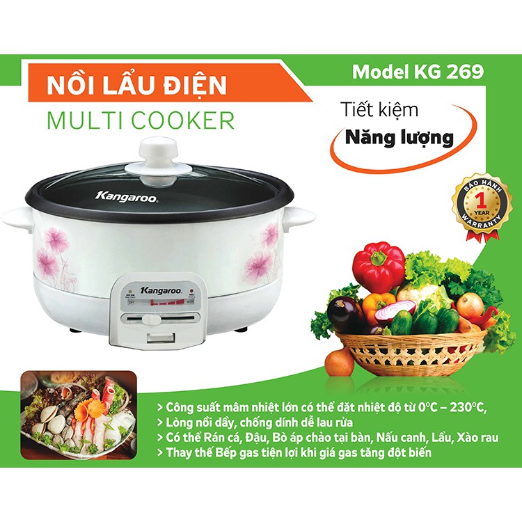 THANH LÝ Nồi lẩu điện Kangaroo KG269 3.5 lít chính hãng