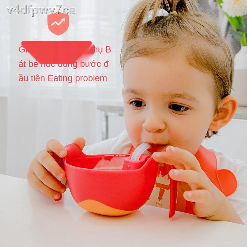 ❁Súp cho bé, bát ăn bổ sung, cháo, nước và súp, ba trong một, chống tràn, đồ ăn dặm cho bé, bát rơm, bộ đồ ăn trẻ em