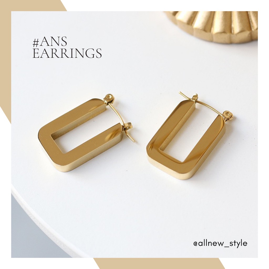 Bông tai thép không gỉ chữ U Allnewstyle, mạ vàng thật 18K