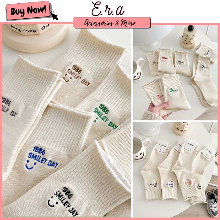Tất Cổ Cao 1986 Smile Day Freesize ERASHOP 079503 - Phù Hợp Mang Sneaker, Vải Co Giãn 4 Chiều, Trơn Đơn Giản, Rẻ Đẹp