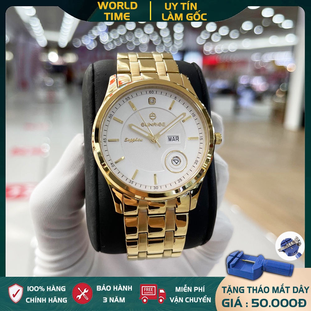 Đồng Hồ Nam Sunrise DM784SWA G Full Box  + Thẻ BH 3 NĂM, Kính Sapphire Chống Xước, Chống Nước - Dây Kim Loại 316L