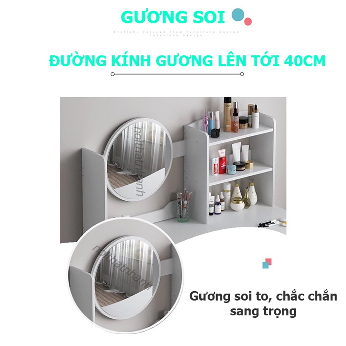 Bàn Trang Điểm LED FUNA Có Kệ Để Đồ Tiện Lợi Chân Gỗ Tiện To 5cm Cao 73cm  Cho Cô Nàng Yêu Phong Cách Bắc Âu - Mã AK01