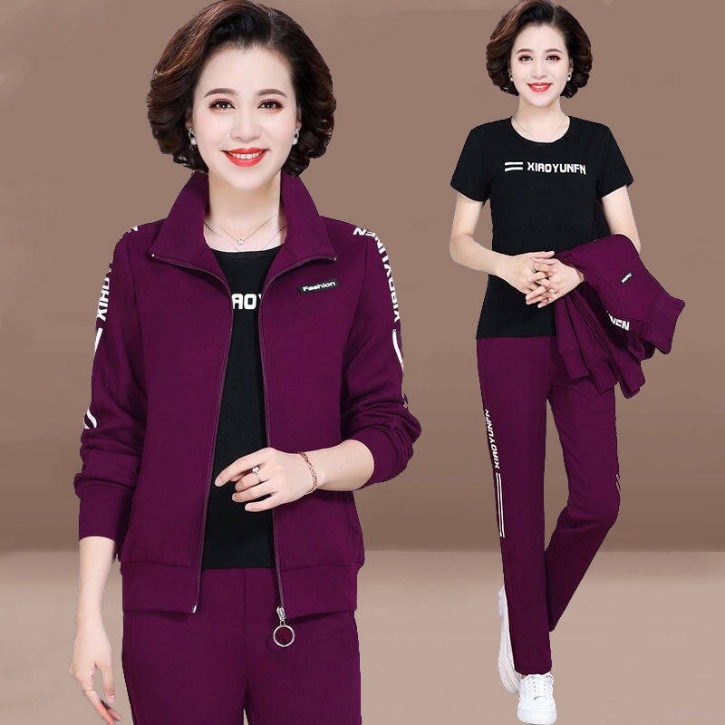 Bộ đồ thể thao cỡ lớn thời trang xuân thu mới dành cho phụ nữ trung niên 2021 40-year-old 50 tuổi