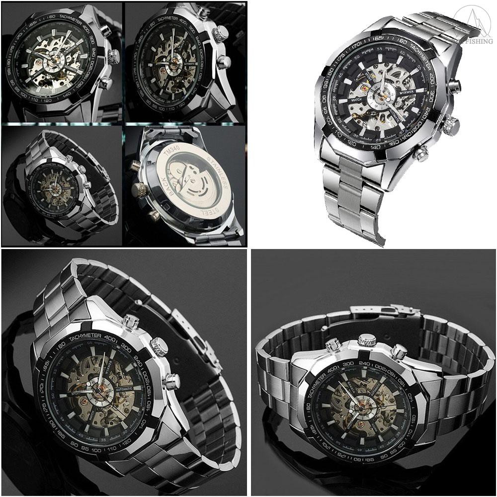 Đồng hồ cơ bán tự động WINNER thiết kế xuyên thấu bên trong kiểu dáng sang trọng dành cho nam