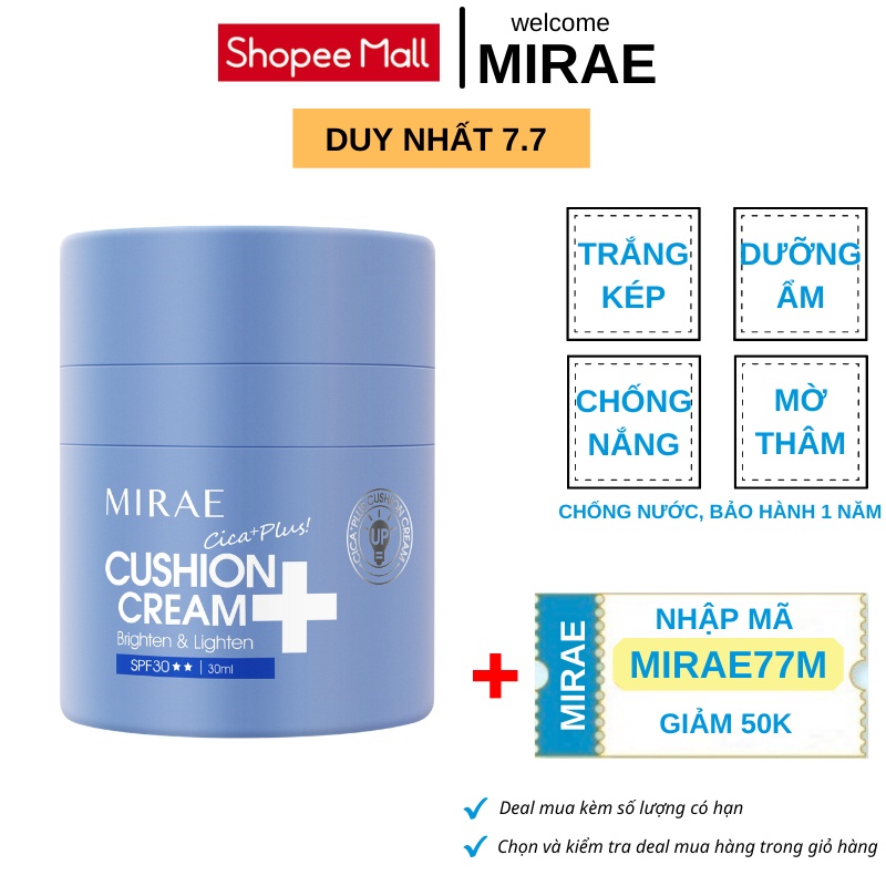 Kem lười Mirae giúp da trắng sáng dưỡng ẩm che mờ khuyết điểm MIREA CICA PLUS CUSHION CREAM 30ml/hũ