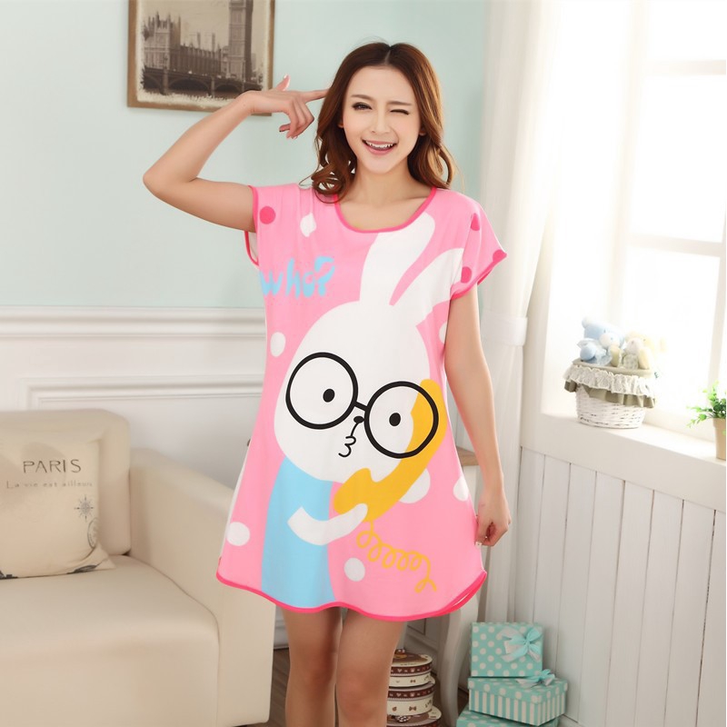 Váy ngủ cổ tròn ngắn tay in hình hoạt họa thoải mái cho nữ | BigBuy360 - bigbuy360.vn