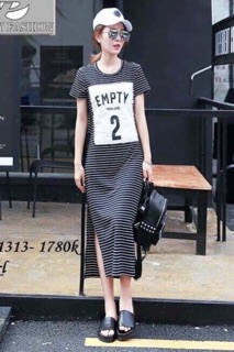 Đầm maxi sọc ngang