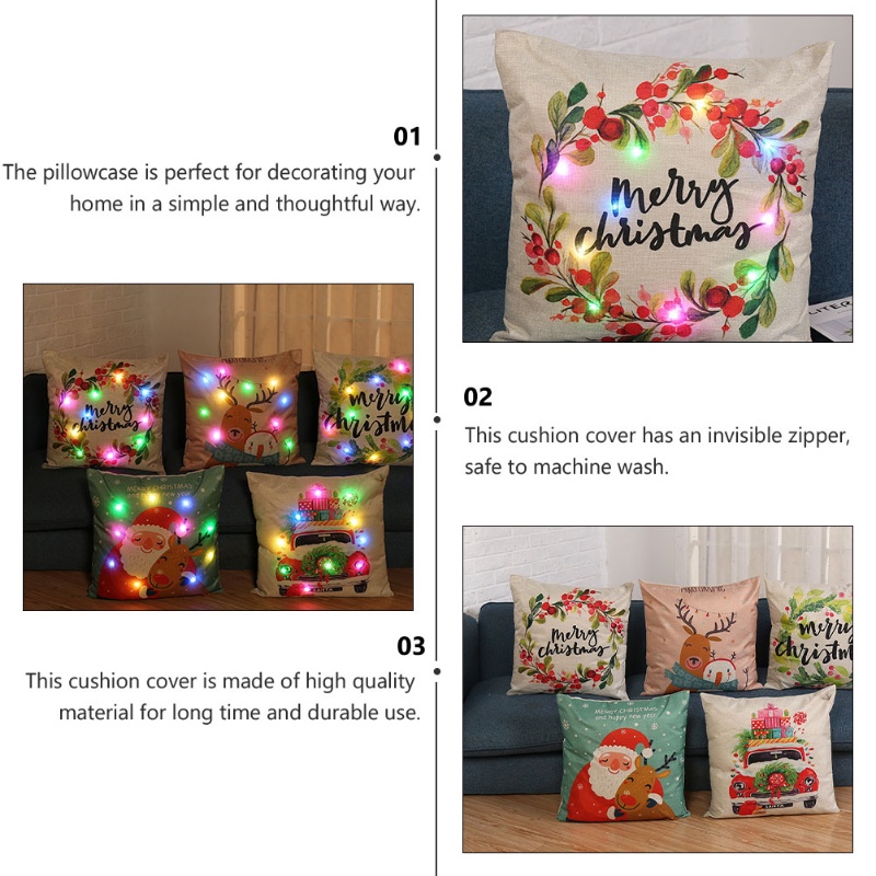 Vỏ Gối In Hình Ông Già Noel Có Đèn LED Phát Sáng Dễ Thương