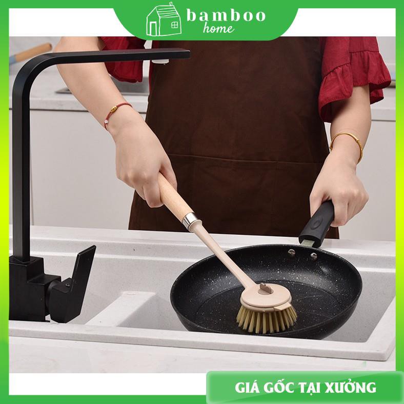 Bàn chải cọ rửa chảo tay cầm gỗ BAMBOOO ECO đồ dùng nhà bếp đa năng