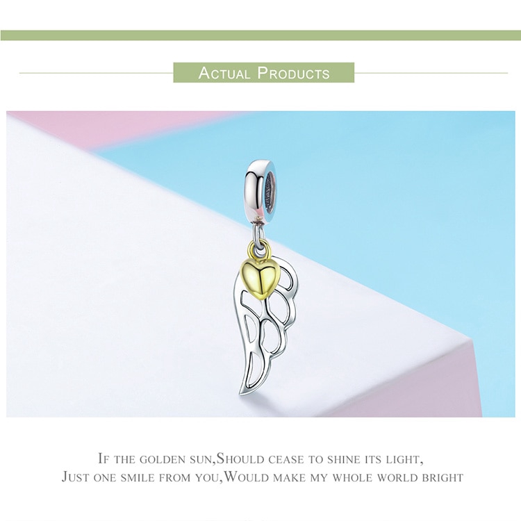 Hạt Charm Bamoer SCC838 Hình Cánh Lông Vũ Màu Vàng Đồng Dùng Để Làm Vòng Tay Và Dây Chuyền Bằng Bạc 925 Thật