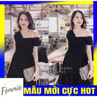 [SALE SỐC] ĐẦM HOTGIRL GIÁ RẺ_Đầm lệch vai ôm eo dáng xòe cách điệu màu đen đi chơi, Thời trang hotgirl thiết kế cao cấp
