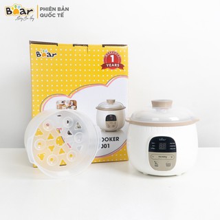 Nồi nấu cháo chậm Bear 0,8l ninh hầm cách thuỷ cho bé (có thể nấu và hấp cùng lúc)