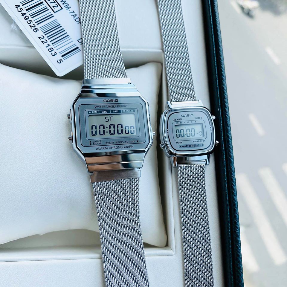 Đồng hồ đôi nam nữ Casio A700 và LA670 Silver - Hàng chính hãng - Fullbox tem - BH 1 năm