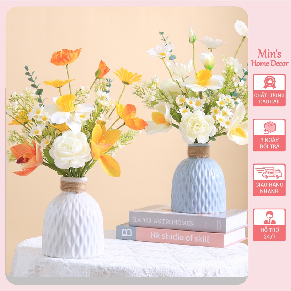 Bình hoa để bàn - Bình hoa giả cắm sẵn trang trí phòng khách, showroom, văn phòng, bàn làm việc