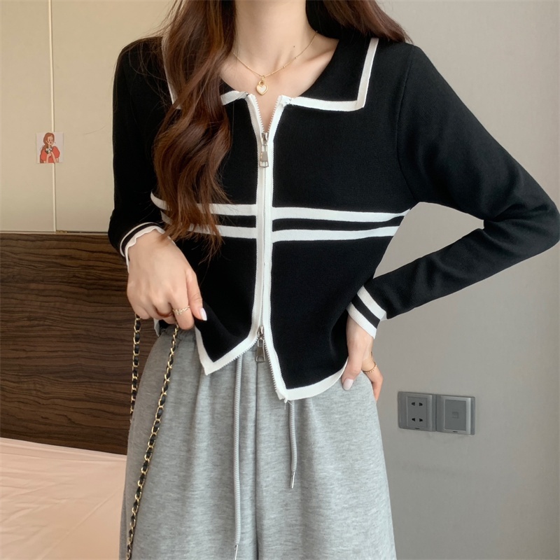 ZHELIHANGFEI Áo Cardigan Dệt Kim Cổ Bẻ Dài Tay Lưng Cao Dễ Phối Đồ