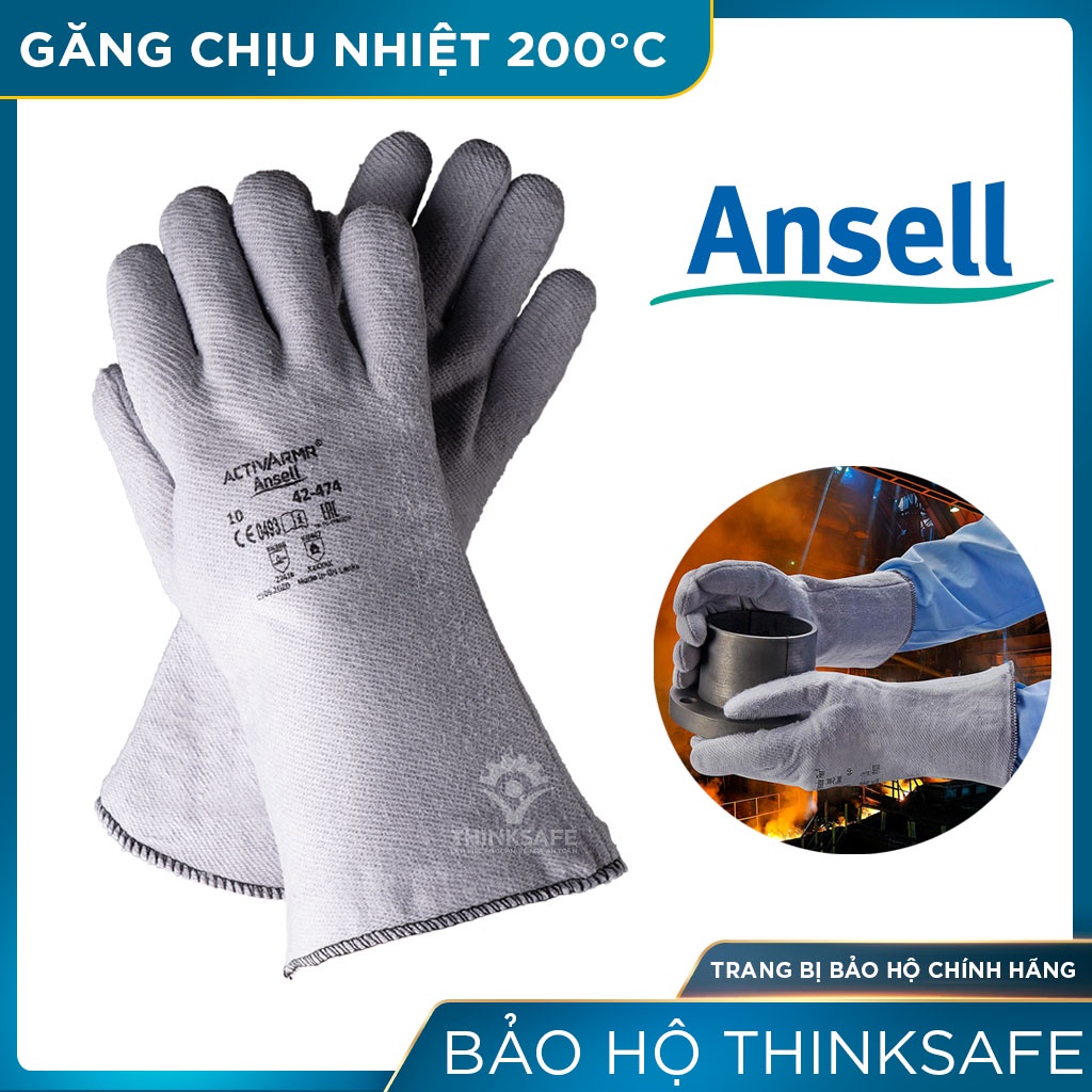 Găng tay chịu nhiệt Ansell Thinksafe, bao tay chống nóng 204°C, chuyên dùng cầm lò nướng, cơ khí nóng, chống cắt 42-474