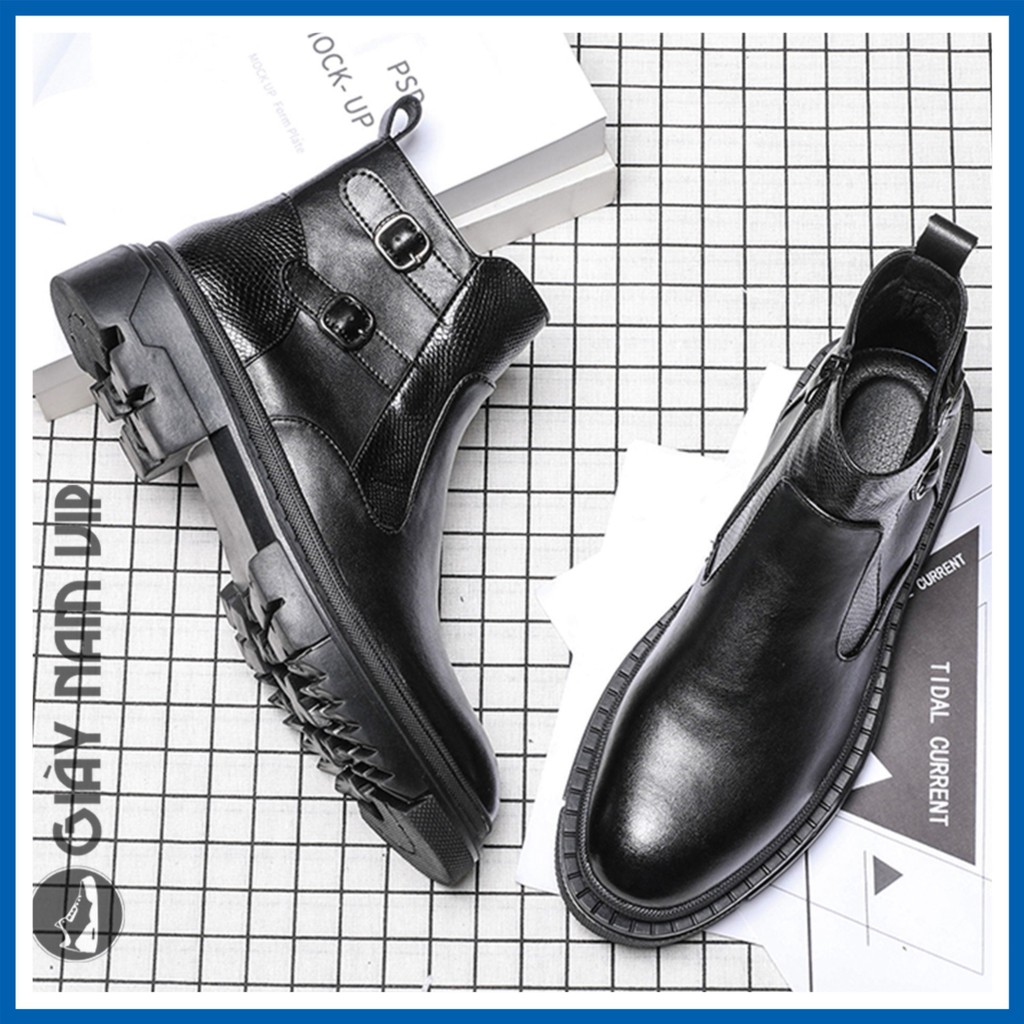 Giày Nam Cổ Cao Đen Khóa Kéo Da Bò Thật Đẹp GIAYNAMVIP Giày Đen Nam Đế Cao Công Sở GNK158 | BigBuy360 - bigbuy360.vn