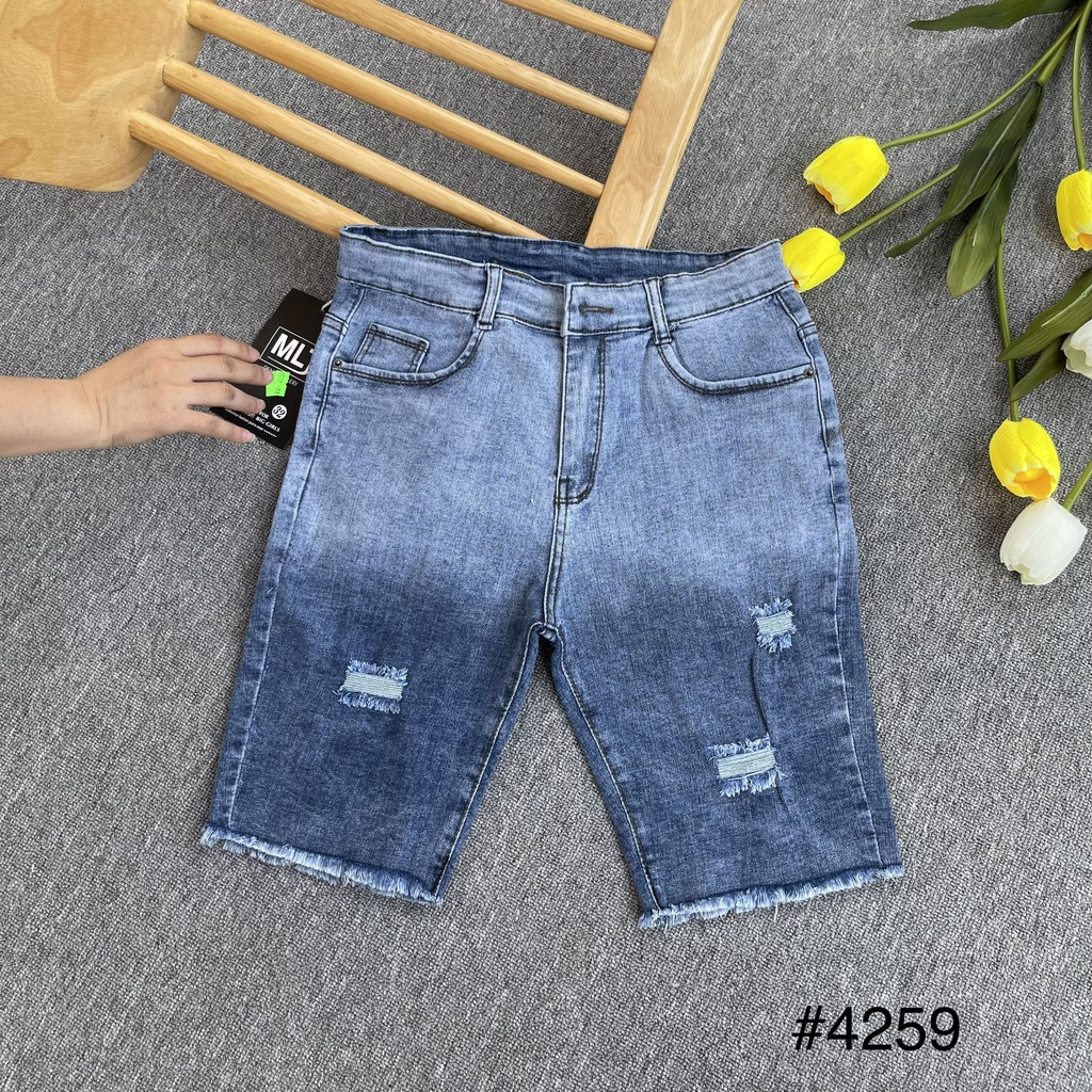 Quần jeans ngố dành cho BigSize Lưng cao, co dãn mạnh, màu xám lông chuột Loang Màu rách kiểu 4275 MLJ