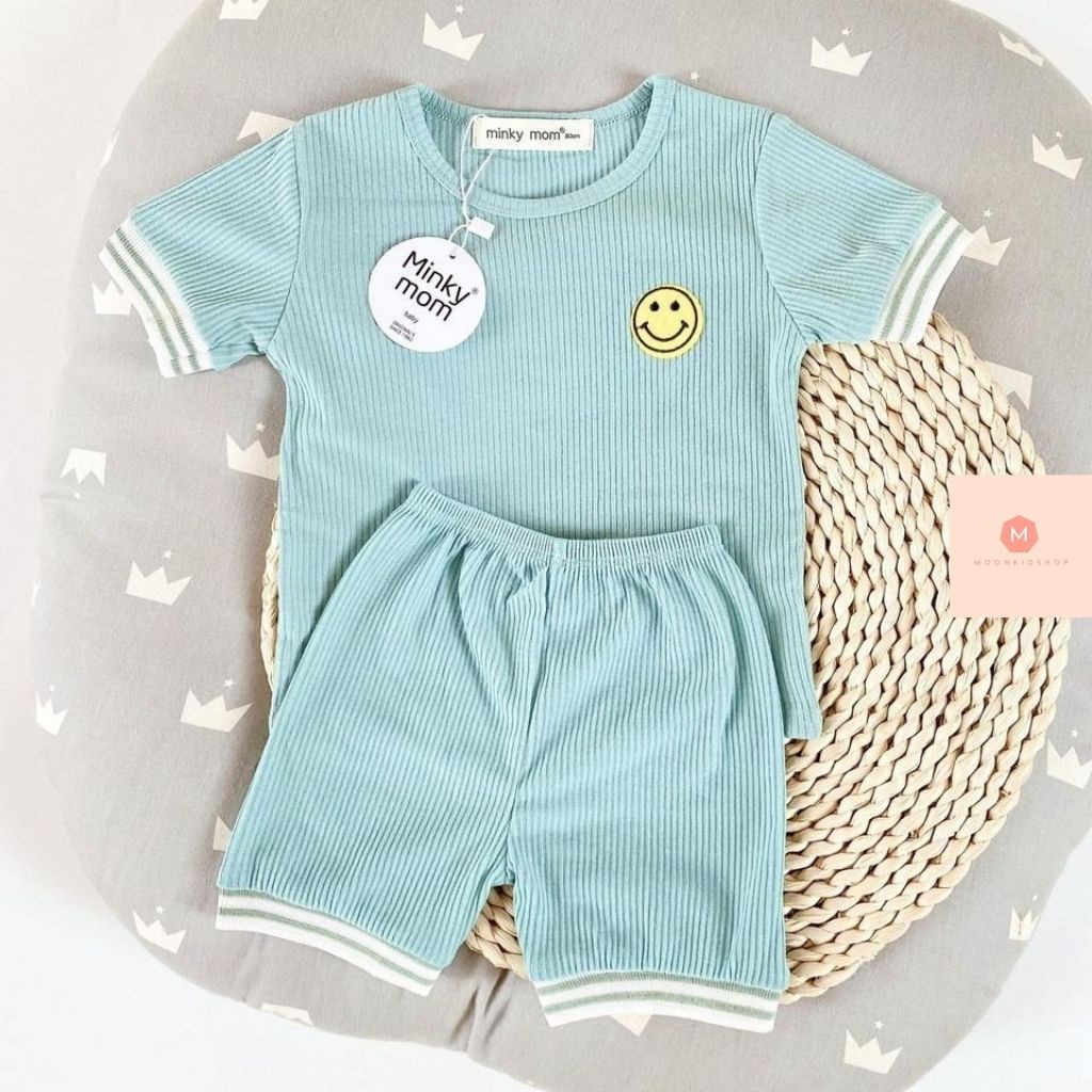 Bộ Minky Mom Cộc Tay Cho Bé👕Họa Tiết mặt cười👕chất len tăm 100% co giãn 4 chiều,dành cho bé từ 6-20kg