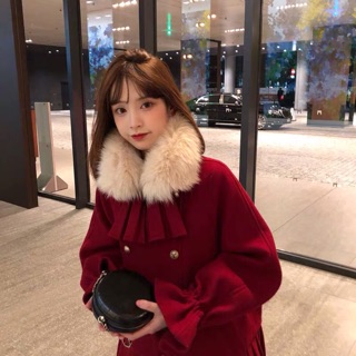 [ORDER+ẢNH THẬT] Áo khoác dạ cổ lông dáng xoè siêu đáng yêu style Hàn Ulzzang 2 màu đen đỏ