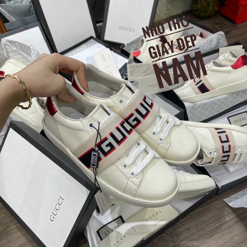 Giày Gucci đai chun  trắng  ❤️tặng kèm dây❤️  giày lười slipon  ,  thể thao nam hàng siêu cấp