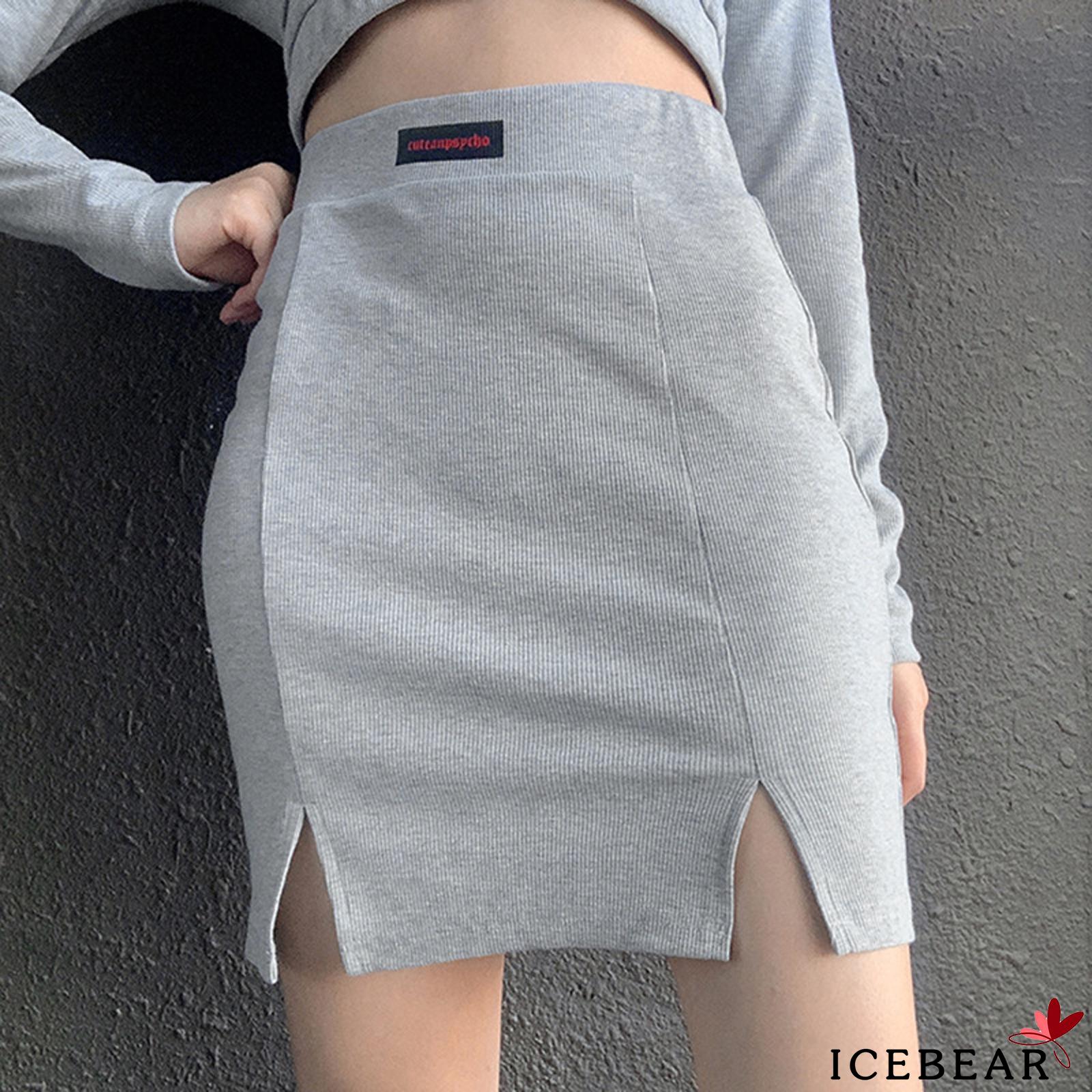 ICE-Women Summer Miniskirt, Letters Print Ribbed High-Waist Slim Short Skirt with Slits for Girls | BigBuy360 - bigbuy360.vn
