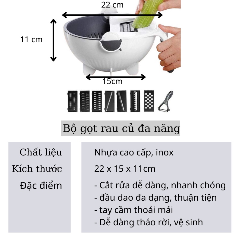 Bộ Dụng Cụ Thông Minh Đa Năng Bào Cắt Gọt Rau Củ Quả 9 trong 1 Kèm Rổ Đựng - Minh