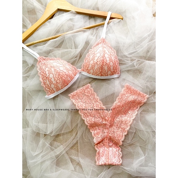 Bộ Bralette Ren Mút Quần Y Hồng Da Mary House Mary Bra Sleepwears | BigBuy360 - bigbuy360.vn