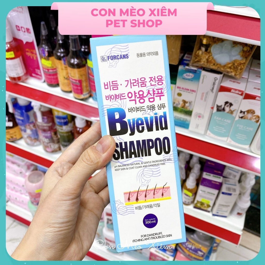 Sữa tắm chó mèo viêm da nấm Byevid 300ml forcans, dầu gội chăm sóc lông thú cưng Con Mèo Xiêm