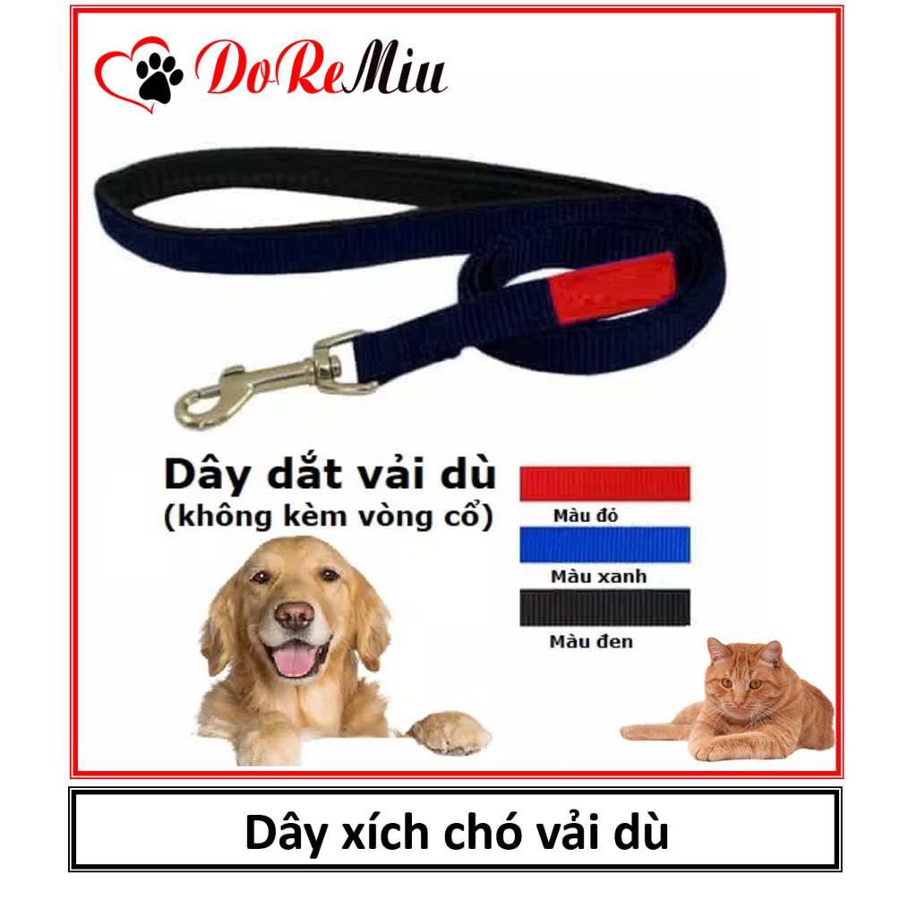 Doremiu - Dây dắt chó mèo vải dù (3 màu) dây xích không kèm vòng cổ - bản 1,5cm dài 1,2m phù hợp chó mèo dưới 12kg