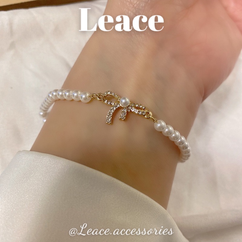 Vòng tay nữ, lắc tay ngọc trai nhân tạo mặt nơ đính đá BL012 Leace.accessories