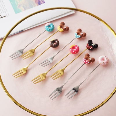 Muỗng/ Nĩa bằng thép không gỉ cán dài dễ thương