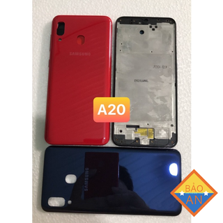 bộ vỏ samsung a20 ( gòm sườn.lưng.phím bấn. kính cam)