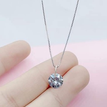 Dây chuyền bạc Dây liền mặt điểm viên đá trắng 8li phong cách đơn giản