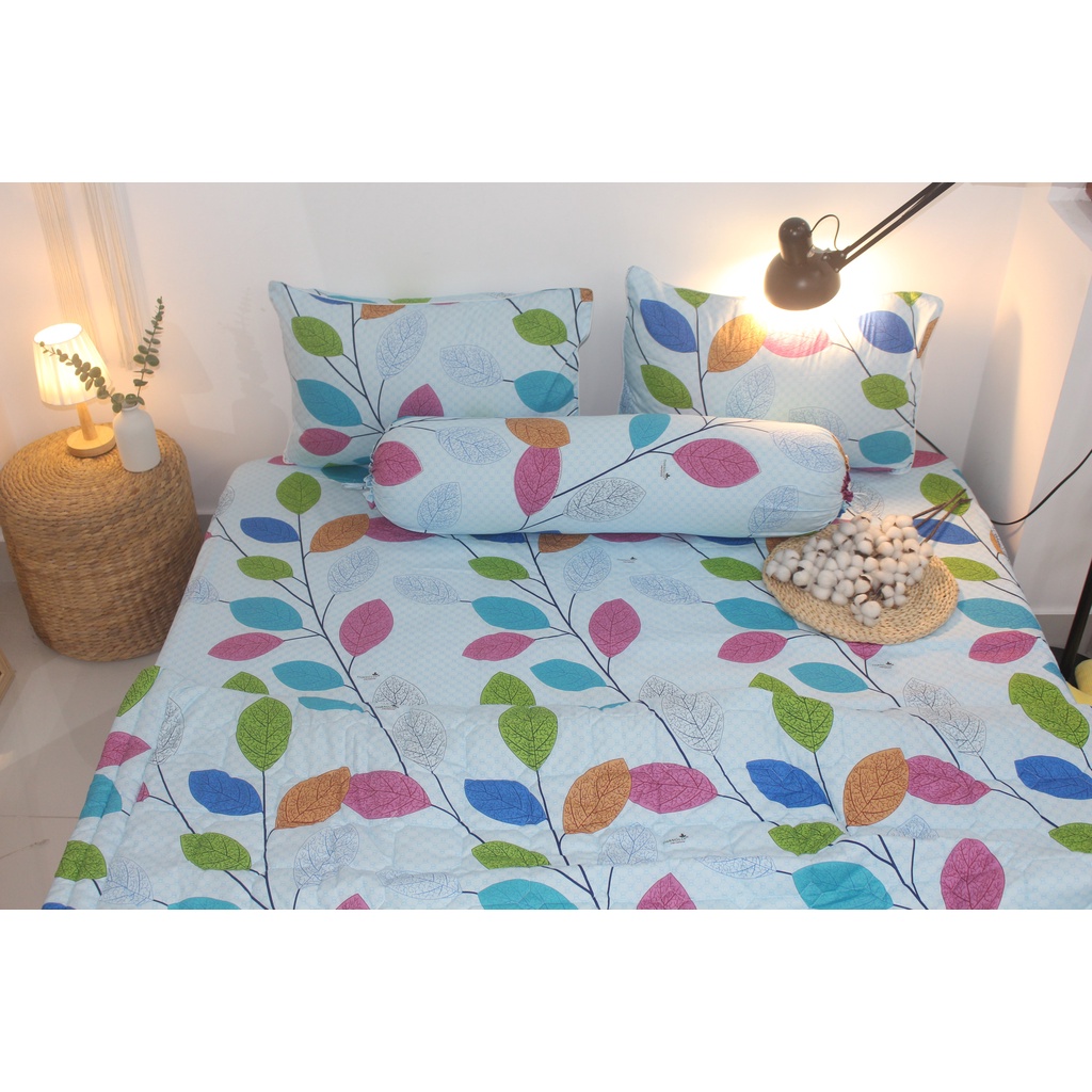 Bộ drap gối cotton TL - Lá Dây Nền Xanh- chất vải COTTON loại 1 dầy dặn, mềm mại, mát mẻ.