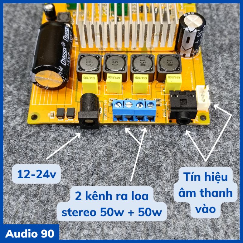 Mạch khuếch đại âm thanh 12v - 24v class d 2 kênh 50w + 50w  sử dụng chip TPA3116 chuẩn 32 chân