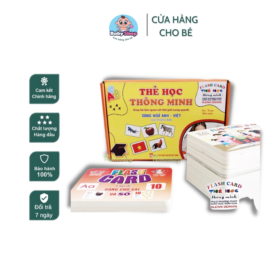 Bộ Thẻ Học Thông Minh Song Ngữ (Anh - Việt) Gồm18 Chủ Đề (288 Thẻ), Thẻ Học Nhận Biết Sớm Cho Bé Từ 0-6 Tuổi