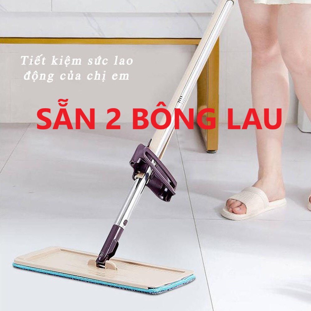 Cây lau ,chổi lau nhà tự vắt phẳng thông minh xoay 360 độ ( Có tặng 2 Bông Lau)