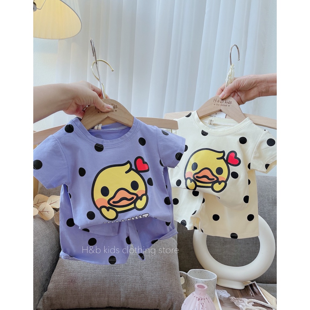 Bộ Cộc Tay Bé Trai, Bé Gái 10-20kg Chất Cotton QC Hoạ Tiết Chấm Hình Con Vịt - AN.KID