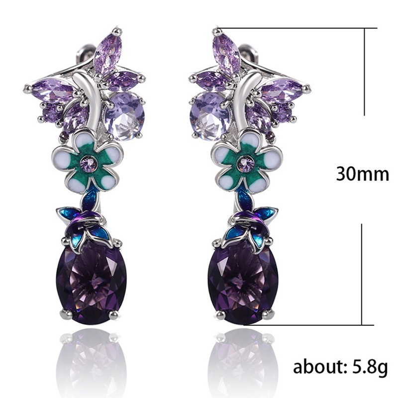 Đôi khuyên tai hình oval màu tím đính đá zircon phong cách Âu Mỹ thời trang mới cho nữ