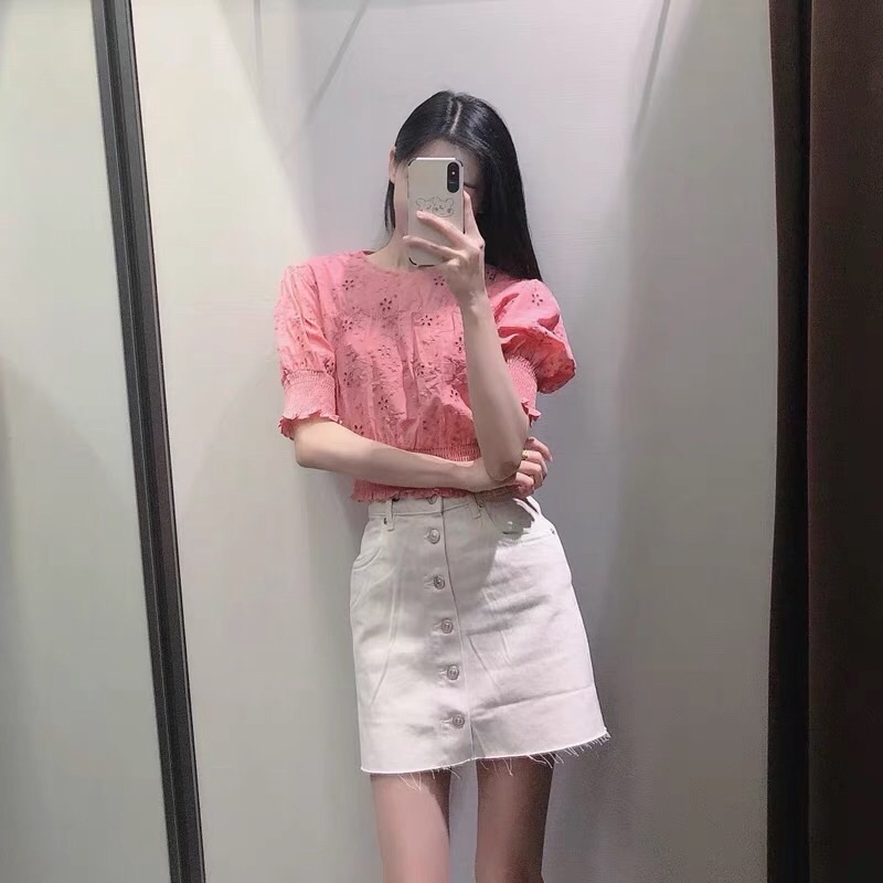 Áo hồng bo chun Zara